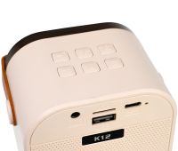 Children's Wireless Karaoke Speaker K12 Bluetooth 2 in 1 LED Portable Speaker with Microphone, RGB Backlight and Battery-powered Wi-Fi Beige