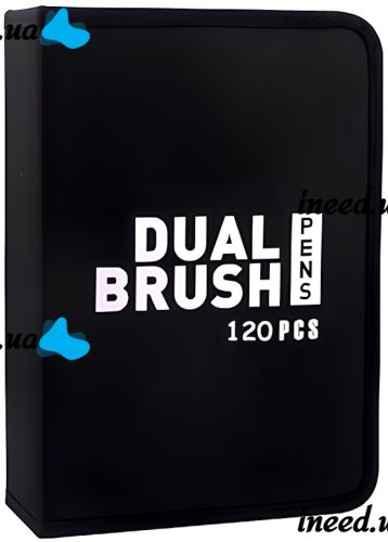 Набор акварельных маркеров-линеров для рисования Dual Brush 120 шт комплект двухсторонних скетч маркеров кистей на водной основе в пенале 120 цветов