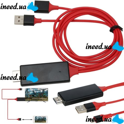 Конвертер видео MHL HDMI G02 гибкий переходник кабель для передачи HD видео с телефона на телевизор 1 м, адаптер на Type-C Micro G-02 Красный