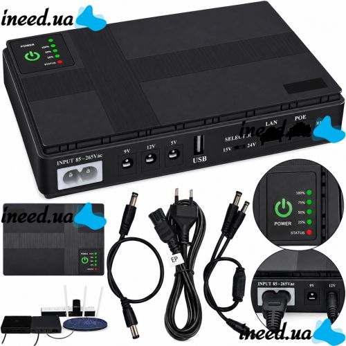 UPS DC1018P Uninterruptible Power Supply for WI-Fi Router 5V 9V 12V Power Bank 10400 mAh, 18W Uninterruptible Power Supply for Modem Switches and Cameras