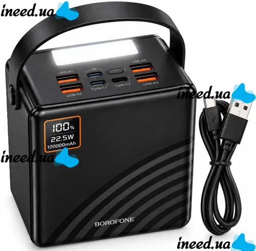 Портативное зарядное устройство Power Bank Borofone BJ85 100000mAh 22.5W 4USB 2TYPE-C с быстрой зарядкой, внешний аккумулятор повербанк с фонарем