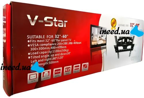 Настенный поворотный кронштейн V-STAR CP603 32"-60" наклонное крепление для телевизора на стену, подвесной держатель для плазмы 32-60 дюймов до 50кг Черный