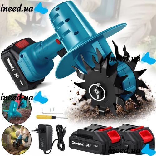 Аккумуляторный ручной мини культиватор Makita G6685 для рыхления и прополки огорода, беспроводной электрокультиватор с 2 аккумуляторами для сада