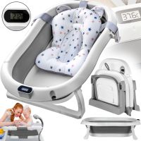 Складная детская ванна для купания Smart Babyhood BH-334G раскладная ванночка для младенцев с LED термометром, подушкой и ручкой для душа Серая