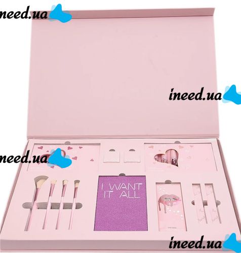 Большой подарочный набор косметики Kylie I Want It All Pink 23 в 1 декоративная косметика для лица помада, тени, кисти для макияжа и пудра Розовая