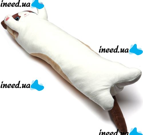 Мягкая плюшевая игрушка-подушка Кот Батон 130 см White детская подушка обнимашка котик, игрушечный длинный антистресс кот-батон от 3-х лет Белый