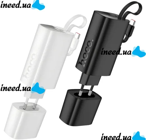 Сетевое зарядное устройство Hoco J148 PD20W Power Bank 5000 mAh портативный внешний аккумулятор Type-C повербанк с кабелем и адаптером для зарядки