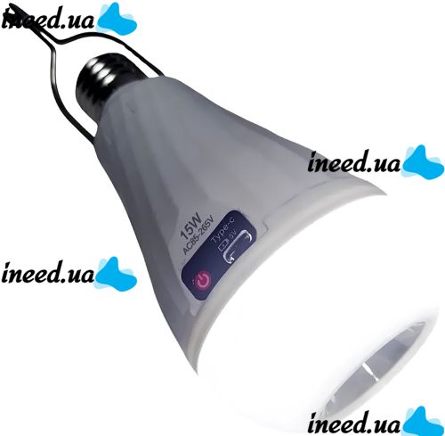 Світлодіодна кемпінгова лампочка Світильник LED Emergency Lamp Z-725 15W аварійний світильник в патрон E27 з акумулятором 18650 і гачком CK8039