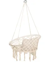 Подвесное кресло-качалка Outtec Boho XXL O-66488 120x80x60 см плетеная садовая качеля, бразильский гамак для дома и террасы до 150 кг Бежевый