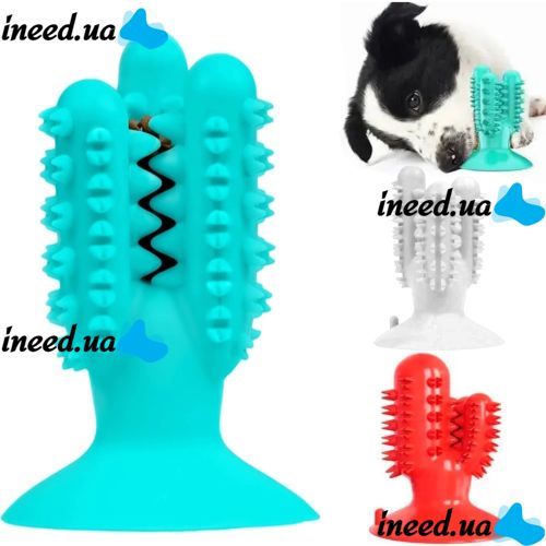Жевательная игрушка для собак Bronzedog PetFun Dental кактус для чистки зубов на присоске с отверстием для еды, Чистящая зубная щетка Бронзедог