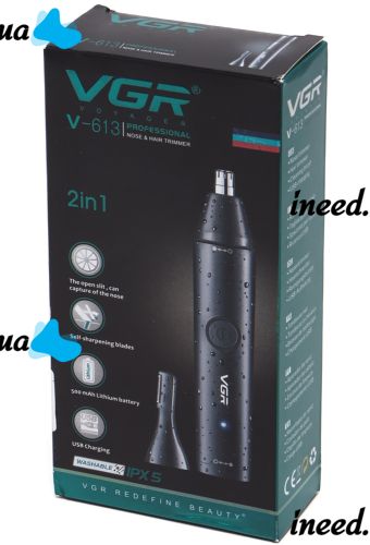 Беспроводной аккумуляторный триммер VGR V-613 2 в 1 мужская бритва для удаления волос в носу и ушах, машинка для стрижки и окантовки бороды USB
