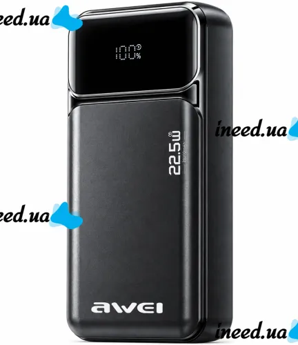 Портативное зарядное устройство Power Bank Awei PA-92 20000 мАч 22.5W внешний аккумулятор повербанк с быстрой зарядкой и дисплеем для телефона Type-C