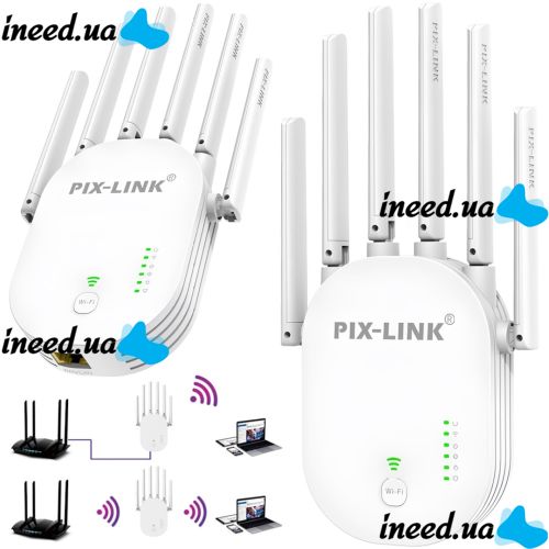 Беспроводной WI-FI репитер Repeater Pix-Link LV-WR60T усилитель сигнала до 300 Мбит с WLAN ретранслятор расширитель диапазона вай фай роутера 6 антенн