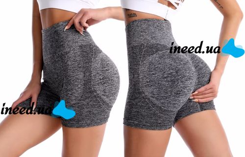 Женские бесшовные шорты Lifting Yoga Shorts XZY8855 утягивающие спортивные велосипедки с высокой талией и эффектом пуш ап для фитнеса Серые S-XXL