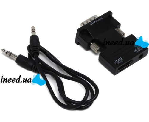 Конвертер HDMI-VGA OUT Black адаптер для преобразования сигнала 1080P с аудио выходом, переходник с HDMI на VGA кабель 3.5 мм jack Черный