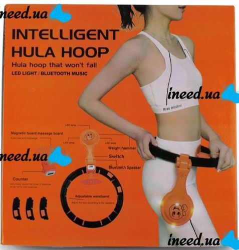 Массажный обруч тренажер Intelligent Hula Hoop 7803 хулахуп для похудения живота боков с регулируемой длинной и автоматическим подсчетом Black-orange