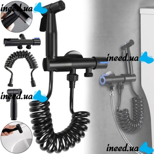 Набор для гигиенического душа Handheld Bidet Sprayer Set AA22-2 Черный ручной смеситель лейка с держателем и шлангом из нержавеющей стали для биде