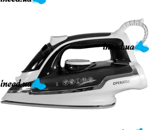 Operatec OP-1006 2200W manual steam iron with ceramic soleplate and steam regulator for ironing and steaming clothes from the mains Black