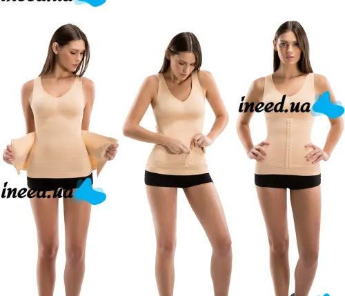 Женская корректирующая майка с корсетом Slim Comfy SC-1130 2 в 1 для коррекции фигуры, утягивающая белье с поясом на крючках для женщин Бежевое