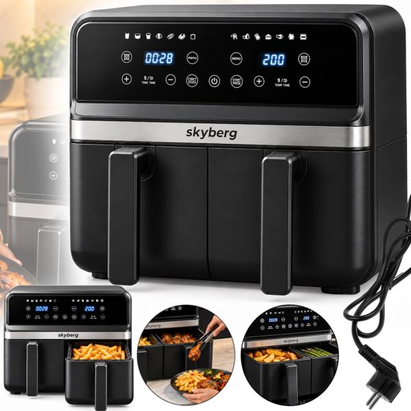 Двойная аэрогриль мультипечь Skyberg SB-317 10 л 4800W сенсорная двухкамерная аэрофритюрница с 2 корзинами, таймером и регулировкой температуры