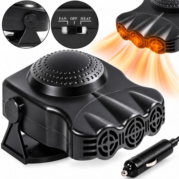 Автомобільний керамічний обігрівач салону від прикурювача Auto Heater HJ-704 Ceramic Fan 12 volt DC 150W автодуйка Тепловентилятор 150Вт Чорний