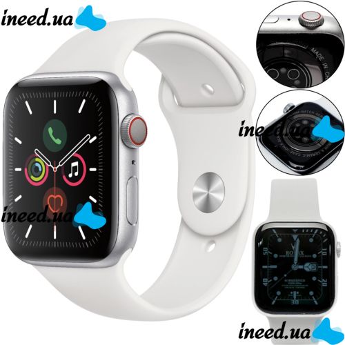Наручные Смарт часы Smart Watch T500 спортивные с микрофоном, тонометром IP67 Aluminium 44mm умные часы с функциями фитнеса и здоровья Белые