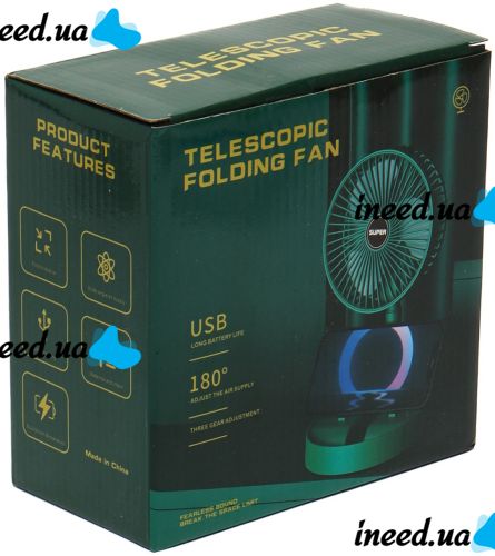 Складной телескопический вентилятор Telescopic Folding Fan XL-908 настольный раскладной охладитель воздуха с подставкой для телефона USB JX-992