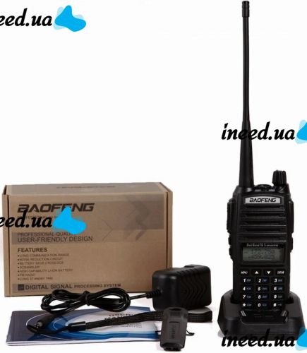 Двухдиапазонная рация Baofeng UV82 5W на 128 каналов до 7 км портативная цифровая радиостанция с гарнитурой и двойной кнопкой 2800 мАч UV-82 Черная