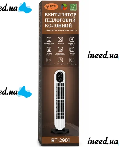 Электрический напольный вентилятор Bitek BT-2901 500W 3 режима 74 см колонный охладитель воздуха с поворотом и таймером отключения от сети 220V