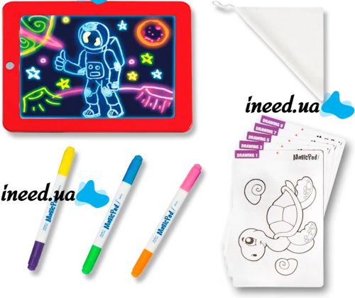 Световой 3D планшет Magic SketchPad RD-2003 волшебная детская светодиодная Led доска для рисования светом с дисплеем и неоновыми маркерами от 3-х лет