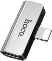 Тройник Hoco LS24 Lightning аудио адаптер на 2 гнезда, конвертер для подключения зарядки и наушников к телефону Dual Lightning Converter Iphone