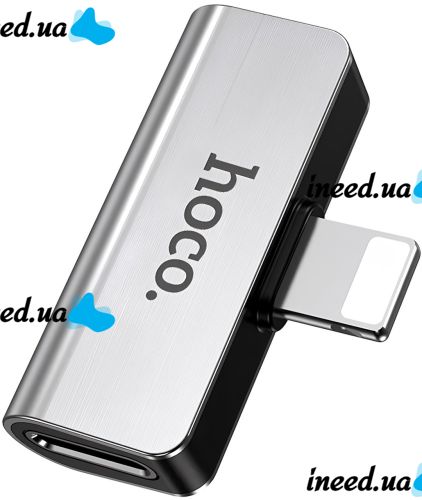 Тройник Hoco LS24 Lightning аудио адаптер на 2 гнезда, конвертер для подключения зарядки и наушников к телефону Dual Lightning Converter Iphone