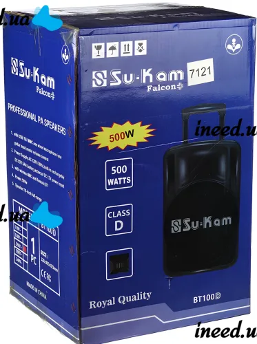Аккумуляторная колонка караоке Su-Kam BT-100D 500W USB AUX SD портативная акустическая Bluetooth система с беспроводным микрофоном 12V/220V Черная