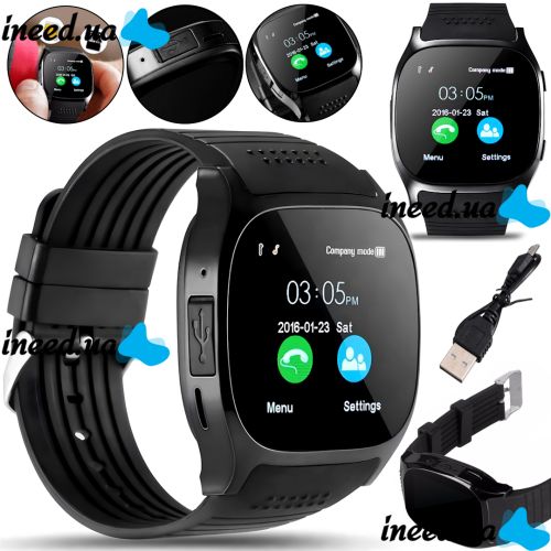 Наручные Смарт часы Smart Watch T8 Black c камерой, диктофоном и фитнес трекером, аккумуляторные умные Bluetooth часы с пульсометром Черные