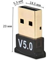 Мини адаптер USB Bluetooth v5.0 с поддержкой микрофона для ПК, беспроводной блютуз стерео приемник передатчик для PC Windows 7, 8, 10 Черный