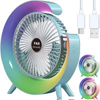 Настольный аккумуляторный вентилятор Colorful Desktop Fan FH-668 со светодиодной RGB подсветкой 5W, Вращающийся беспроводной охладитель воздуха