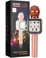 Беспроводной микрофон караоке Wster WS-1818 Bluetooth USB AUX FM со встроенной колонкой и функцией изменения голоса на аккумуляторе в чехле Розовый
