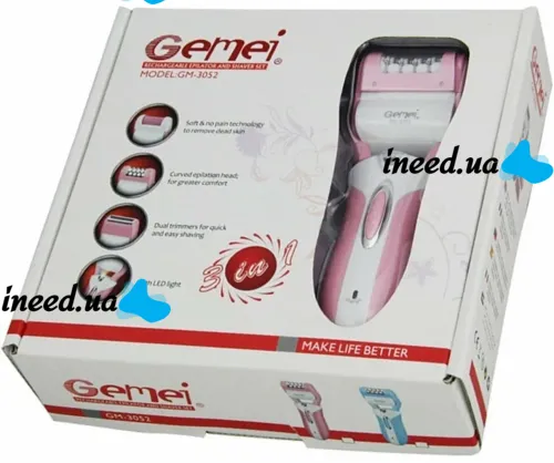 Беспроводная электробритва Gemei GM-3052 Pro 3в1 с насадками пемза эпилятор с двойным лезвием для зоны бикини и ног, Женская бритва Gemmy Розовая