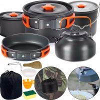 Туристический кухонный набор посуды Camping cooking AL-600 на 15 предметов чайник 3 кастрюли сковорода и кухонные принадлежности в чехле для кемпинга