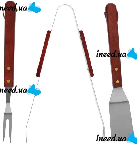 Набор принадлежностей Kemping Slim G-05 3в1 вилка лопатка щипцы для барбекю, Кулинарный комплект GP-4280 3 предмета для пикника из нержавеющей стали