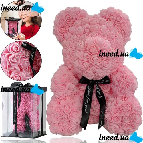 Маленький мишка из искусственных 3D роз Teddy Bear de Luxe 25 см Pink, розовый медведь Тедди