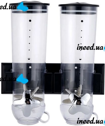 Настенный двойной диспенсер для хранения круп Double Dispenser 2 дозирующих цилиндра, емкость для сыпучих продуктов с дозатором и порционной чашей 