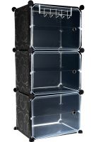 Складной шкаф органайзер для обуви Storage Cube Cabinet D1-3 42х32х95см пластиковая тумба с дверцами на 3 секции и 6 полочек для одежды Черная