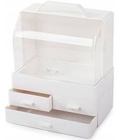 Настольный органайзер для хранения косметики Cosmetic Storage Box GW-880 косметическая полочка 4 секции с выдвижными ящиками и ручкой Белая