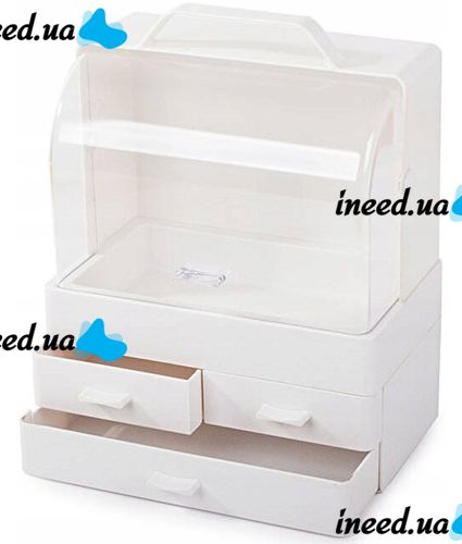 Настольный органайзер для хранения косметики Cosmetic Storage Box GW-880 косметическая полочка 4 секции с выдвижными ящиками и ручкой Белая