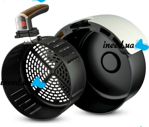 Безмасляная аэрогриль RAF Air Fryer R.5234B на 5.8 л электрическая воздушная аэрофритюрница для приготовления еды без масла 7 программ 1500W Черная