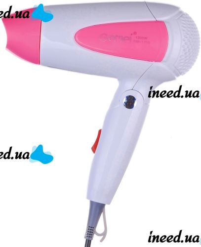 Складной дорожный фен Gemei GM-1756 Pink портативный для укладки и сушки волос со сборной ручкой, насадкой и терморегулятором 1200W Розовый