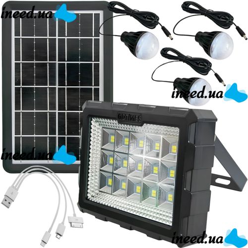 Переносная солнечная станция GDLite GD-106 портативный LED фонарь прожектор с 3 лампами и повербанком на солнечной батареи 4000 мАч GDTimes ZB-28