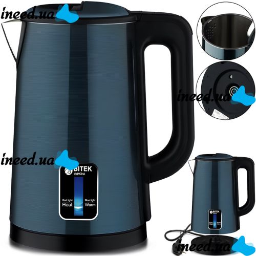 Electric disc kettle Bitek BT-7916B for 2.5 liters 2000W desktop electric kettle Bitek BT7916B with support for thermal mode and auto-off