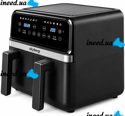 Двойная аэрогриль мультипечь Skyberg SB-317 10 л 4800W сенсорная двухкамерная аэрофритюрница с 2 корзинами, таймером и регулировкой температуры